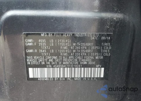 2015 Subaru Outback 2.5I из США, поврежденный, VIN 4S4BSBAC1F3218281